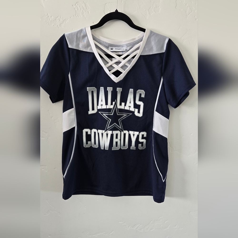 Dallas Cowboys Sequin Lace-Up V-Neck Jersey S Women's